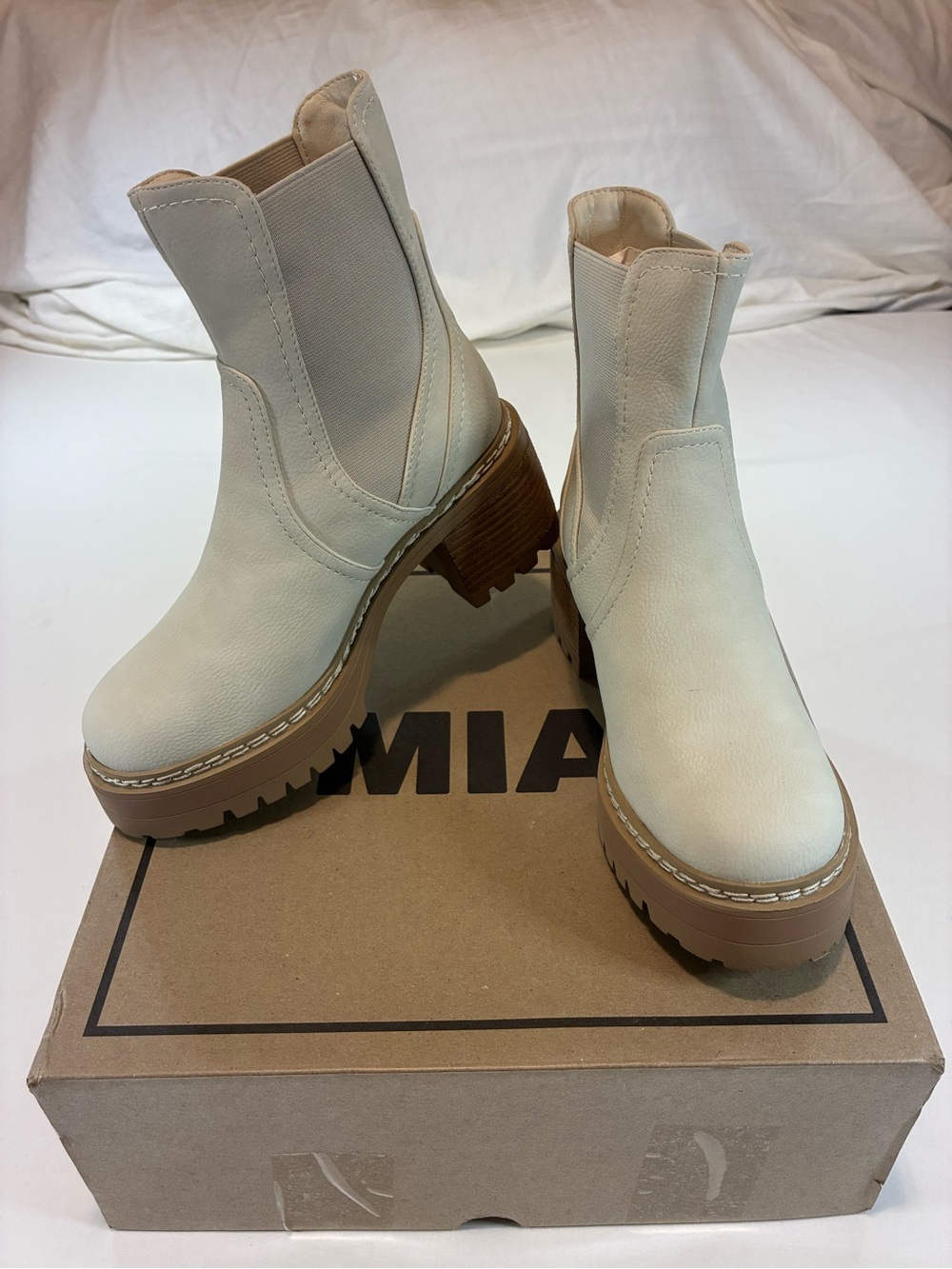 MIA Cream Platform Chelsea Ankle Boots